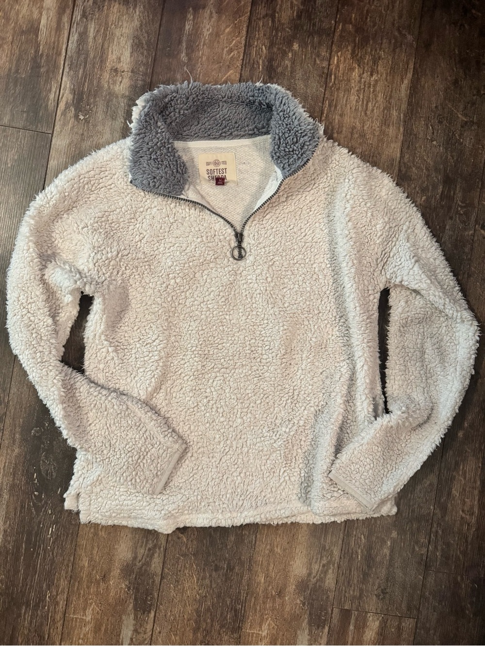 SO Cream Sherpa Half-Zip Pullover with Gray Collar